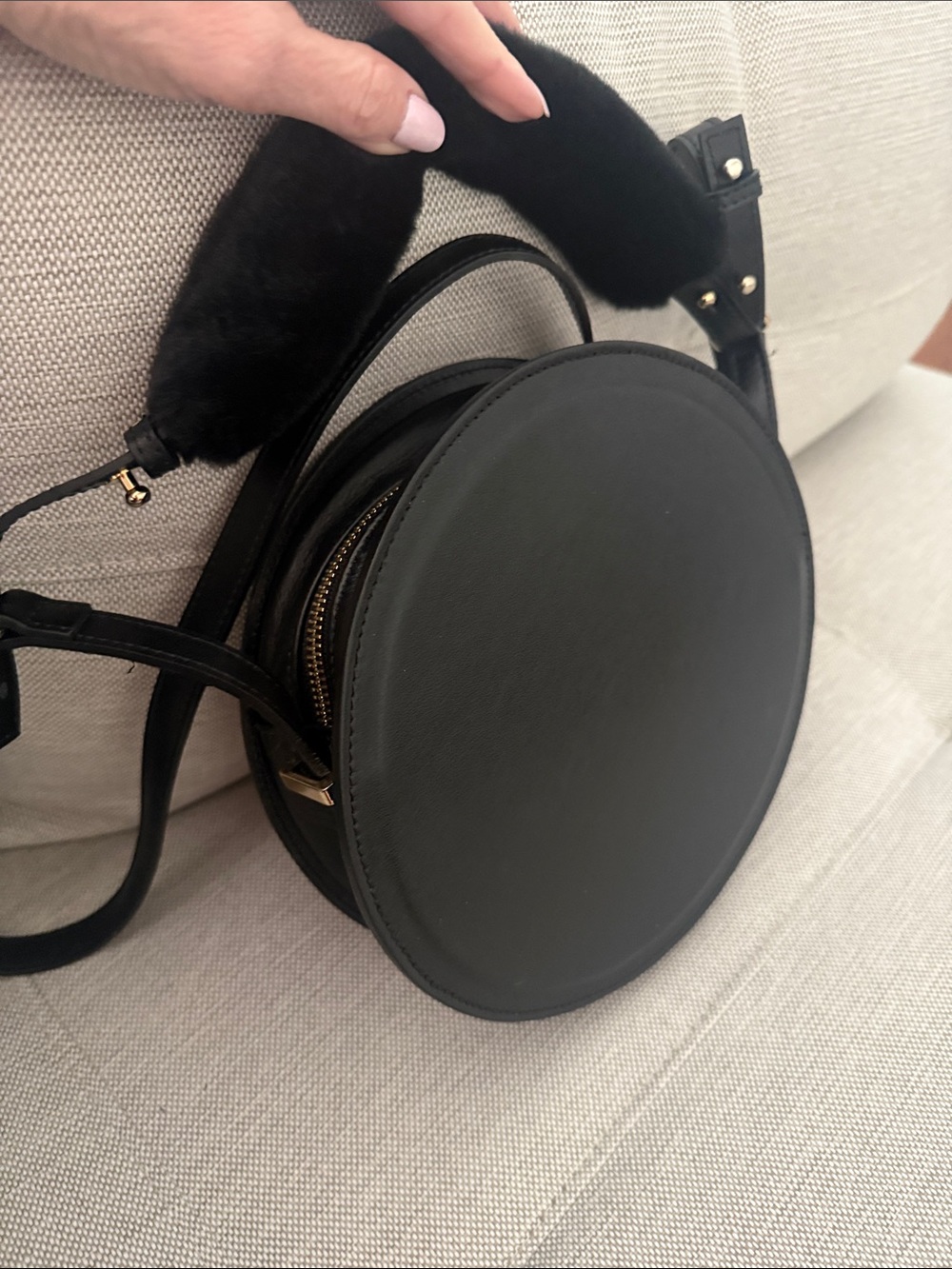 Round BOHO Crossbody Convertible in Black Italian leather